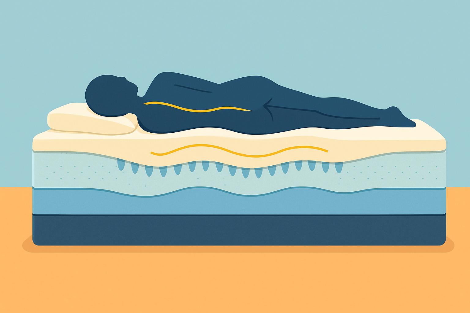 Coupe transversale illustrant les différentes couches et le soutien ergonomique d’un matelas mémoire de forme 160x200.