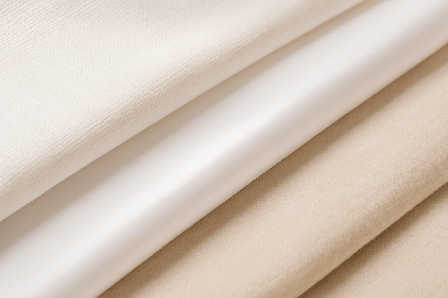 Zoom sur les textures de coton : percale, satin et flanelle avec un tissage visible