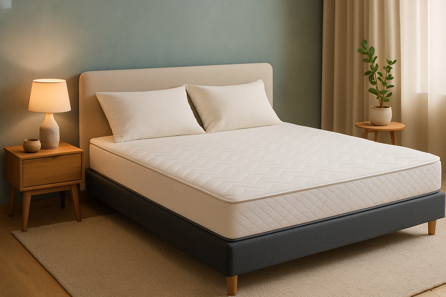 Matelas Emma 160x200 installé dans une chambre contemporaine, illustrant confort et technologie