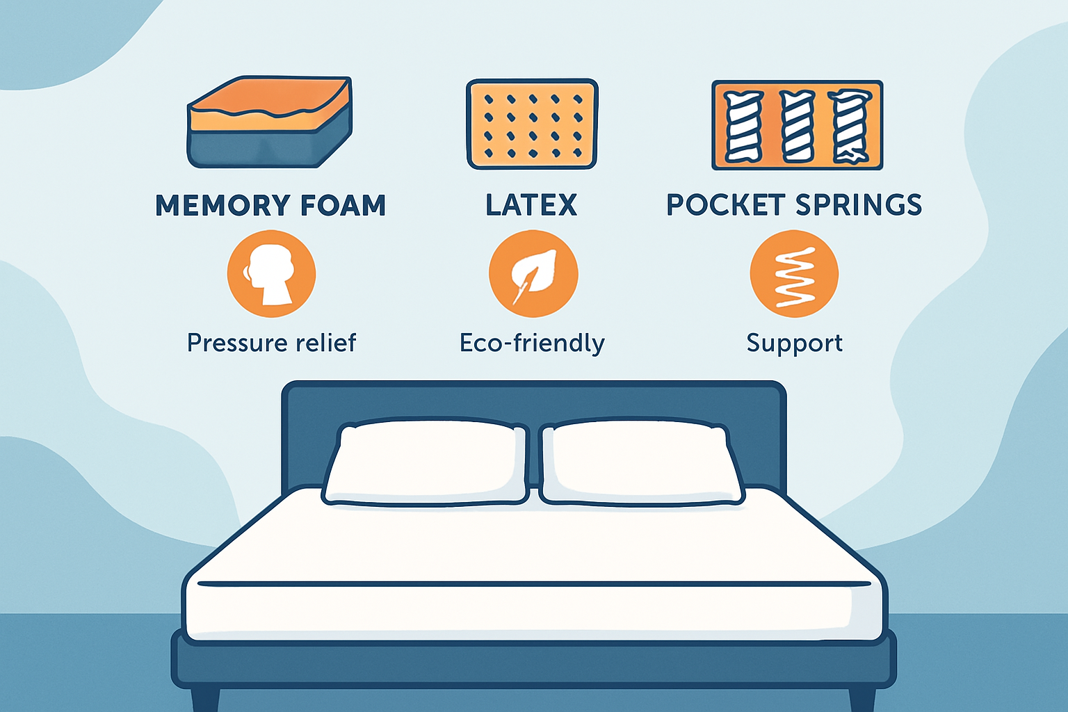 Schéma comparatif des différents matériaux de matelas et leurs avantages pour un lit 180x200