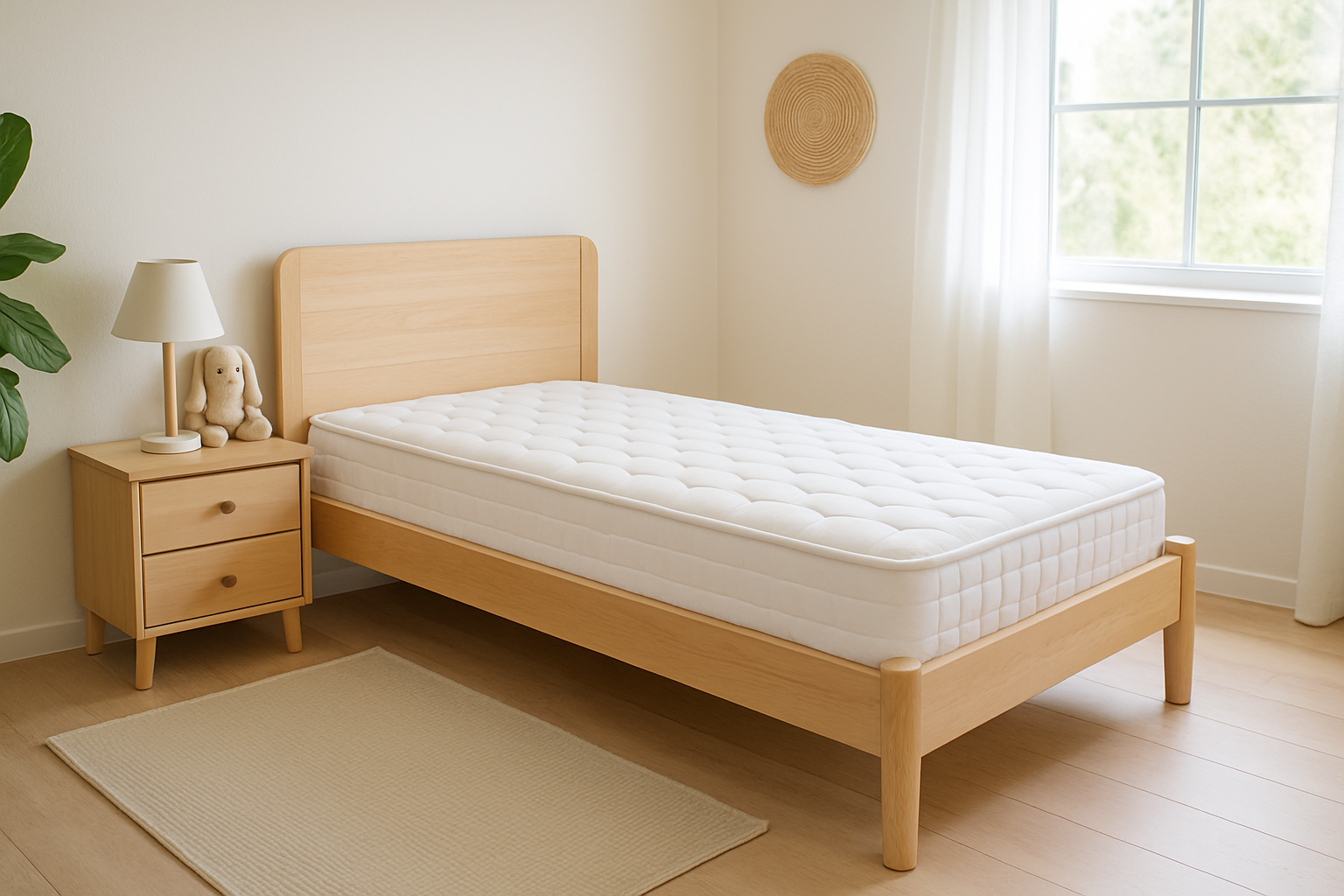 Matelas enfant 90x190 bien entretenu dans une chambre confortable et aérée