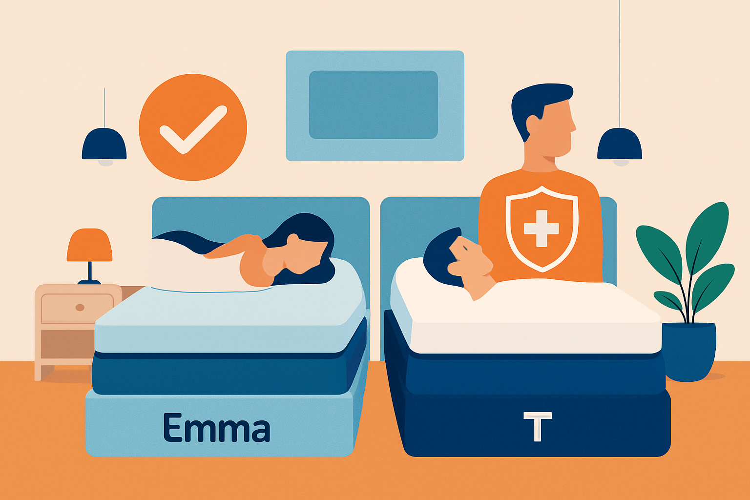 Comparaison visuelle entre les matelas Emma et Tediber démontrant leurs différences en termes de confort et soutien