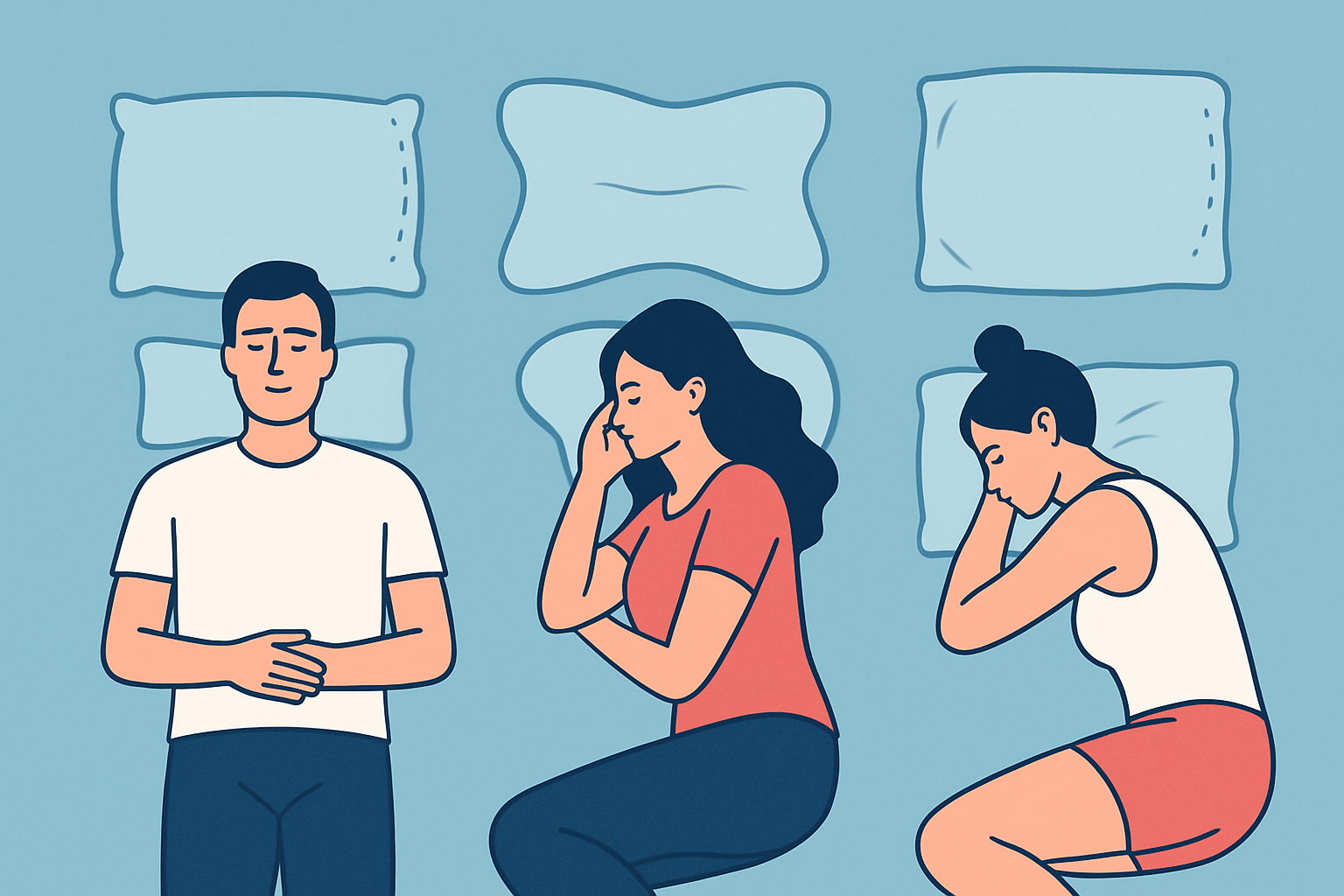 Schéma illustrant les principales positions de sommeil et les oreillers recommandés pour chacune.