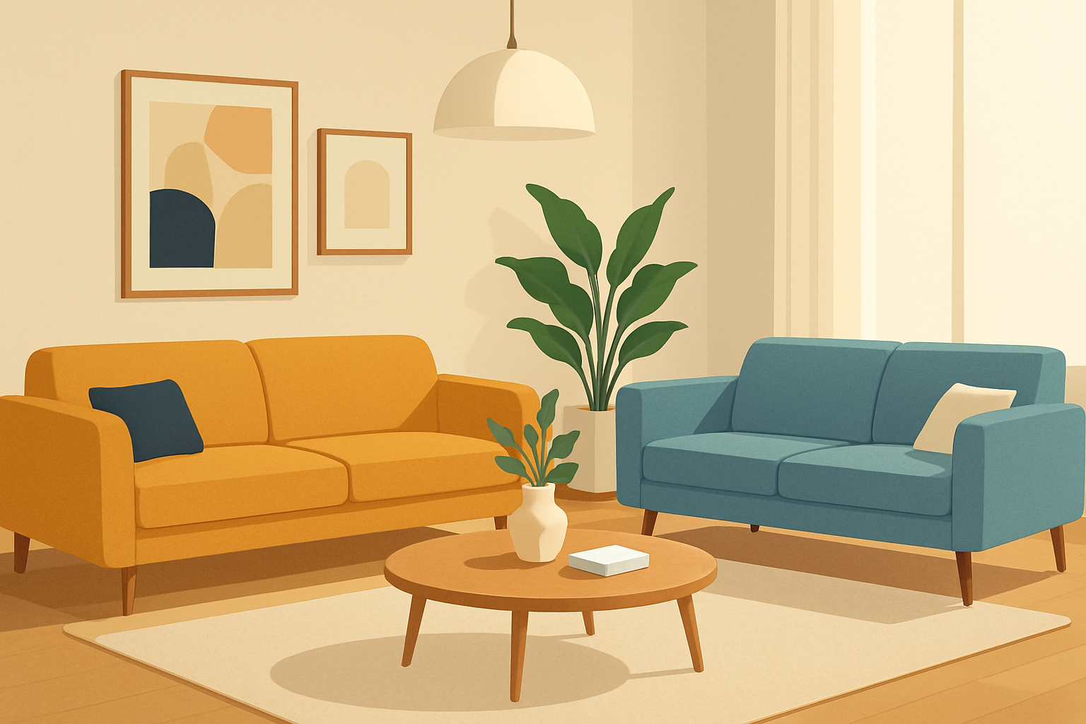Comparaison visuelle des designs de canapés Tediber et Emma dans un intérieur moderne