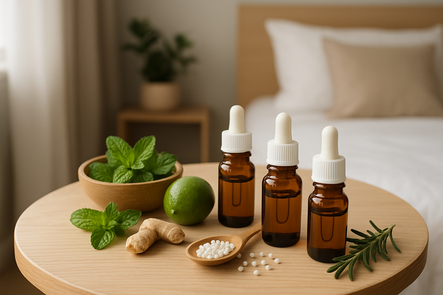 Flacons de remèdes homéopathiques utilisés pour traiter les troubles du sommeil.
