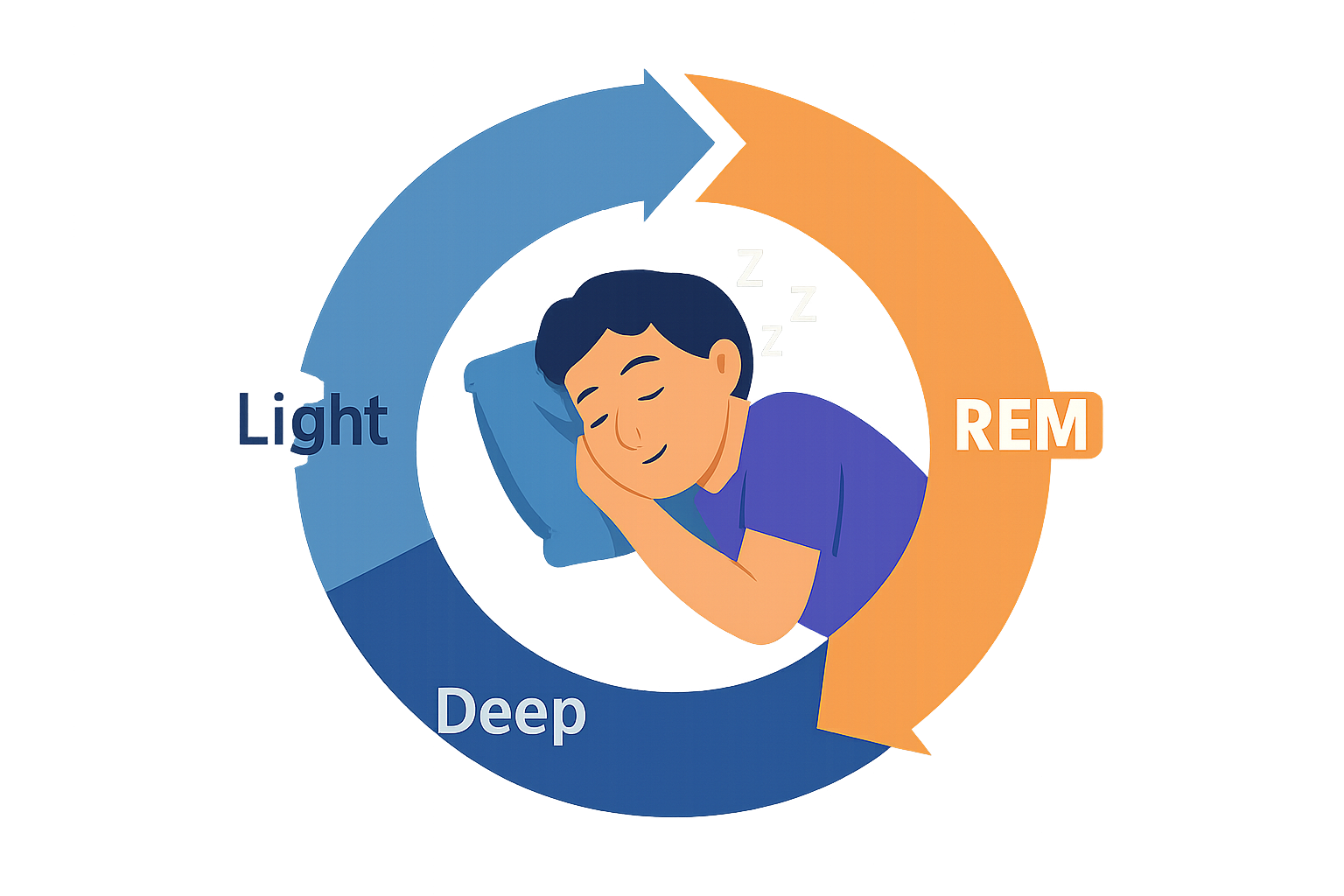 Illustration schématique du cycle du sommeil mettant en évidence la phase REM et le moment où la paralysie du sommeil survient