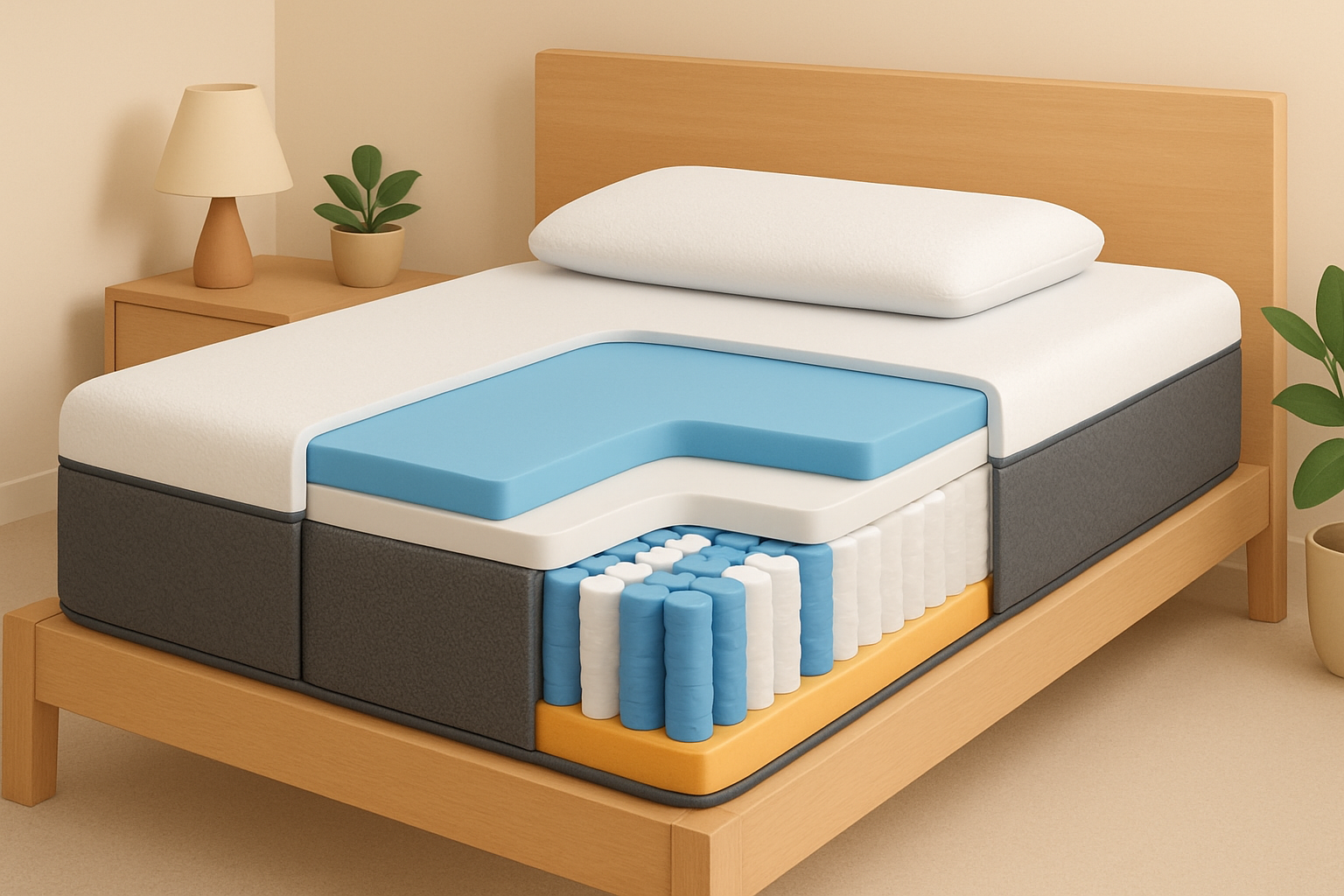 Présentation visuelle des couches et matériaux du matelas Emma 160x200 pour mieux comprendre sa conception innovante.