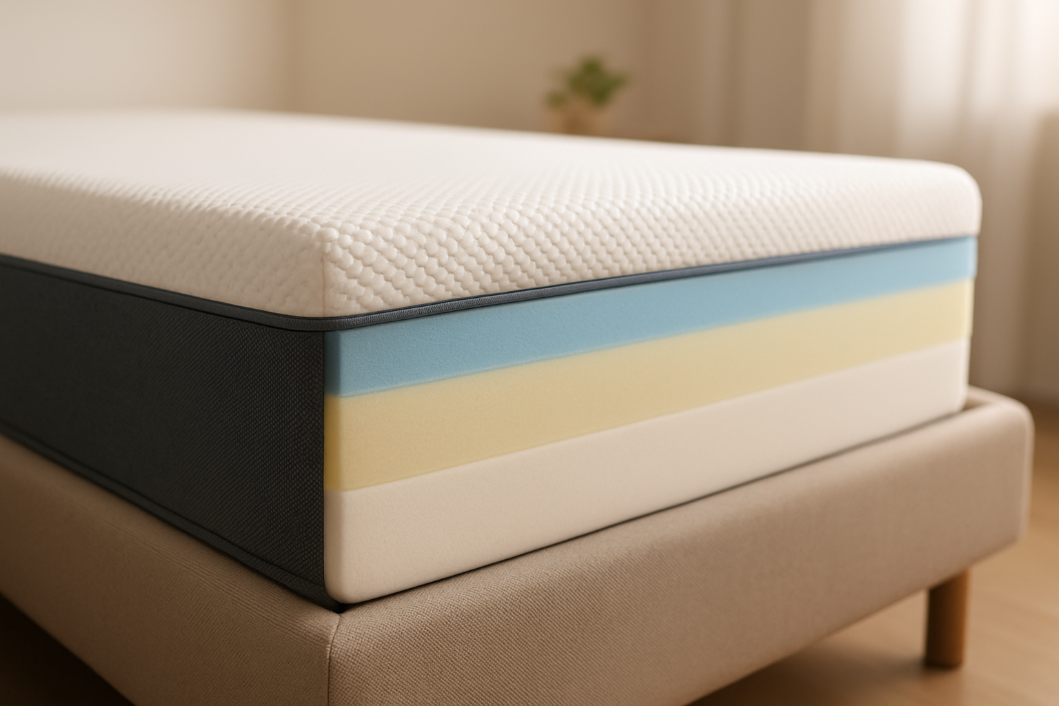 Vue détaillée des couches du matelas Emma 90x200 montrant la composition multicouche innovante